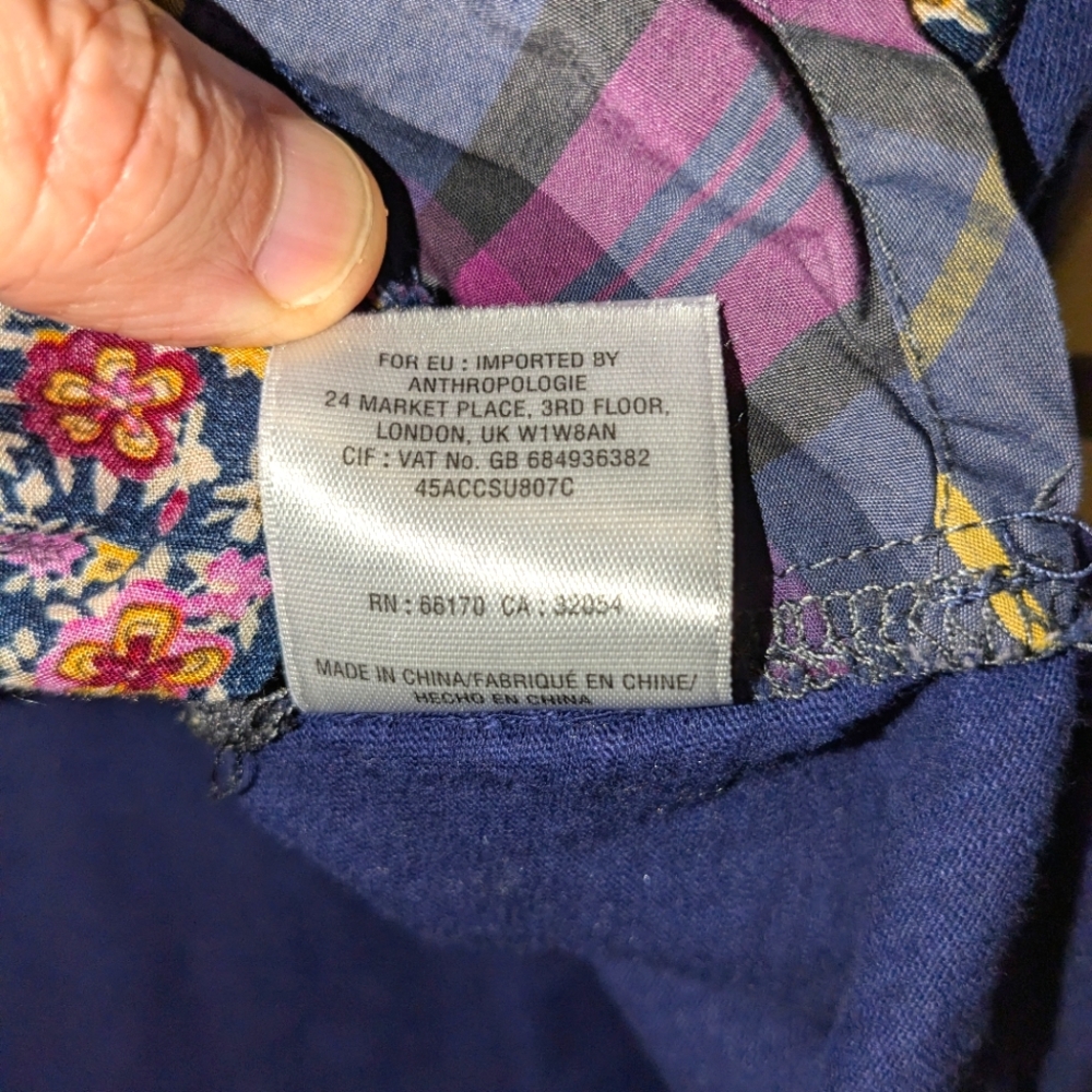 Anthropologie Postmark Women's Navy Pink Floral Plaid Stretchy Boho Top Sz Small - Picture 11 of 11